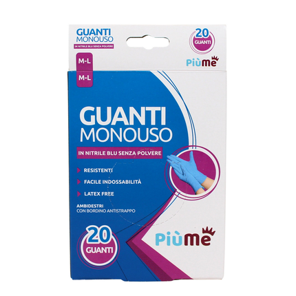 PIUME GUANTI IN NITRILE USA & GETTA 20 PEZZI MISURA M/L