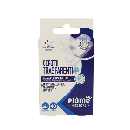 PIUME CEROTTI TRASPARENTI GARZA DISINFETTANTE 40 PEZZI 3 FORMATI