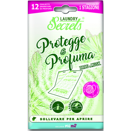 SECRETS LAUNDRY 12 FOGLIETTI EMANATORI PROFUMO IRIS & MUSK PROTEGGE & PROFUMA PER ARMADI E e CASETTI