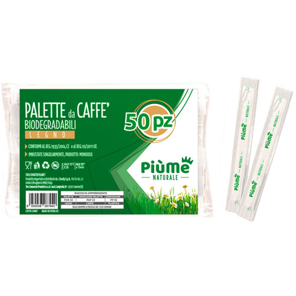 PIUME PALETTE DA CAFFE' BIODEGRADABILI IN LEGNO NATURALE 50 PZ