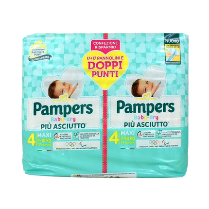 PAMPERS BABY DRY 4 MAXI 7-18 KG 17+17 PEZZI PACCO DOPPIO