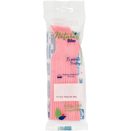 BIBO NATURAL 15 FORCHETTE BIODEGRADABILI e COMPOSTABILI ROSA