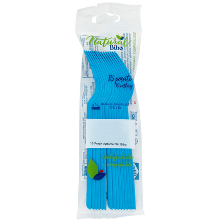 BIBO NATURAL 15 FORCHETTE BIODEGRADABILI e COMPOSTABILI AZZURRE