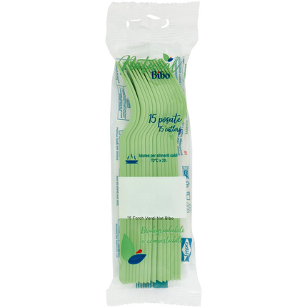 BIBO NATURAL 15 FORCHETTE BIODEGRADABILI e COMPOSTABILI VERDI
