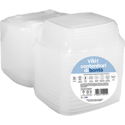 VIKIT 24 CONTENITORI DI BONTA' IN PP 1-2 PORZIONI CON COPERCHIO, FORNO A MICROONDE, FRIGO, FREEZER, ABBATTITORE +120°C -20°C 375 ML