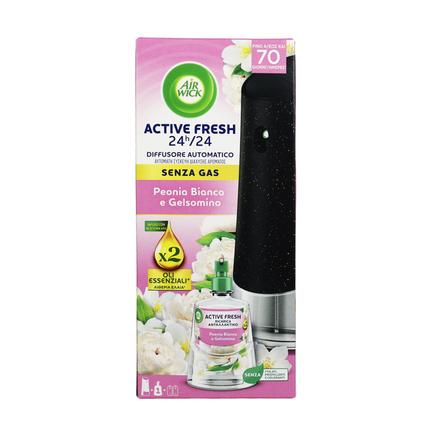 AIRWICK ACTIVE FRESH DIFFUSORE ELETTRICO AUTOMATICO COMPLETO BASE + RICARICA 228 ML + BATTERIE FRAGRANZA BOUQUET DI GELSOMIN0