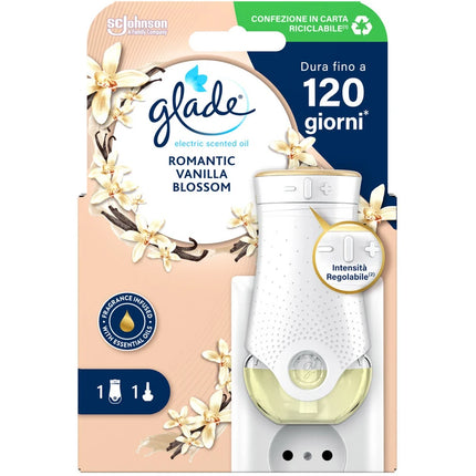 GLADE ELECTRIC ESSENTIAL OIL DIFFUSORE + RICARICA ROMANTIC VANILLA BLOSSOM 20 ML DURATA FINO 120 GIORNI