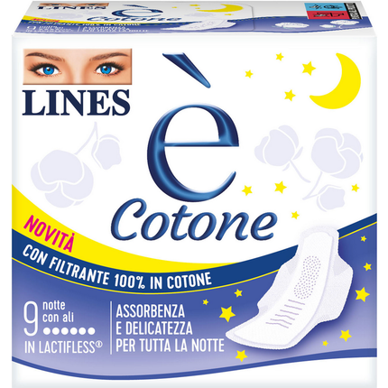 LINES e' COTONE NOTTE CON ALI 9 PZ ASSORBENTI
