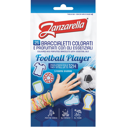 ZANZARELLA 25 BRACCIALETTI COLORATI FOOTBALL PLAYER PROFUMATI CON OLI ESSENZIALI IN 5 FORME DIVERSE DURATA 12H