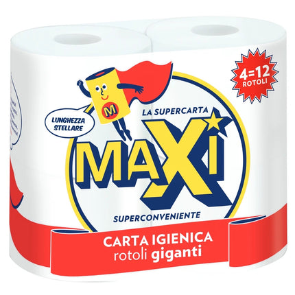 MAXI CARTA IGIENICA 4 ROTOLI GIGANTI 2 VELI 480 STRAPPI