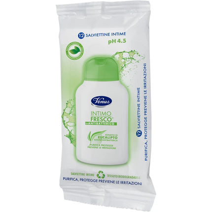 VENUS INTIMO FRESCO 12 SALVIETTE INTIME pH 4.5 CON ANTIBATTERICO ED ESTRATTO DI EUCALIPTO