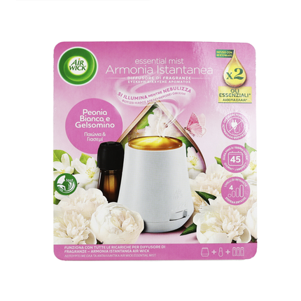 AIRWICK DIFFUSORE COMPLETO A BATTERIA ARMONIA ISTANTANEA RICARICA PEONIA BIANCA e GELSOMINO RIEQUILIBRANTI