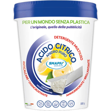 SMAPIU ACIDO CITRICO ANIDRO PURO IN POLVERE BARATTOLO CARTA 500 GRAMMI