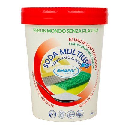 SMAPIU SODA MULTIUSO BICARBONATO DI SODIO IN POLVERE ELIMINA I CATTIVI ODORI CON POTERE SMACCHIANTE BARATTOLO CARTA 500 GRAMMI