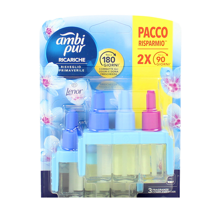 AMBIPUR 3 VOLUTION RICARICA RISVEGLIO PRIMAVERILE 20 ML x 2 PEZZI 3 FRAGRANZE COMPLEMENTARI DURATA FINO A 180 GIORNI