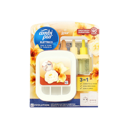 AMBIPUR 3 VOLUTION DIFFUSORE ELETTRICO + RICARICA ORO e FIORI DI VANIGLIA 20 ML DURATA FINO A 90 GIORNI