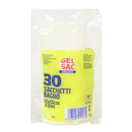 GEL SAC 30 SACCHETTI BAGNO BIANCHI PROFUMATI ANTIGOCCIA 42x55 CM 15 LITRI ROTOLO
