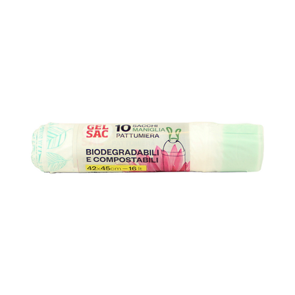 GEL SAC 10 SACCHI PATTUMIERA CON MANIGLIA 42x45 CM 16 LITRI BIODEGRADABILI E COMPOSTABILI ROTOLO