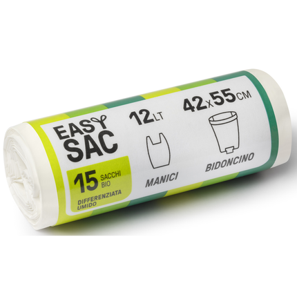 GEL SAC EASYSAC 15 SACCHI CON MANICI SHOPPER BIO COMPOSTABILI 42x55 CM 12 LITRI ROTOLO