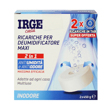 IRGE CASA RICARICHE PER DEUMIDIFICATORE 2 IN 1 MAXI TAB 2 x 450 grammi INODORE