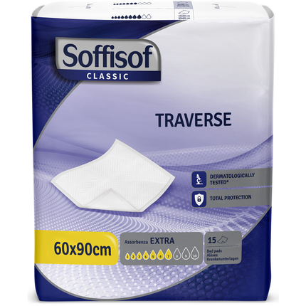 SOFFISOF TRAVERSE LETTO ASSORBENZA EXTRA 60x90 15 PZ DISPOSITIVO MEDICO CE DI CLASSE 1 IN PURA CELLULOSA PEFC