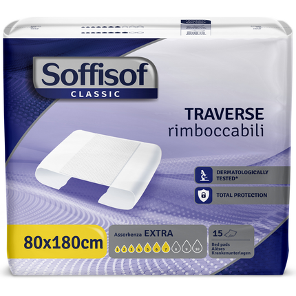 SOFFISOF TRAVERSE LETTO RIMBOCCABILI ASSORBENZA EXTRA 80x180 15 PEZZI DISPOSITIVO MEDICO CE DI CLASSE 1