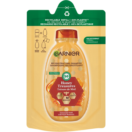 GARNIER ULTRA DOLCE SHAMPOO RICARICA POUCHES TESORI DI MIELE CAPELLI FRAGILI 250 ML