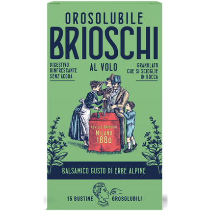 BRIOSCHI DIGESTIVO OROSOLUBILE BALSAMICO GUSTO ERBE ALPINE GRANULATO CHE SI SCIOGLIE IN BOCCA 15 BUSTINE