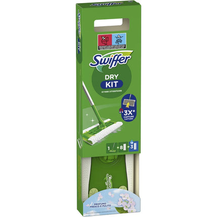 SWIFFER DRY KIT + 8 PANNI CATTURAPOLVERE + 3 PANNI LAVAPAVIMENTI WET