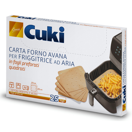 CUKI CARTA FORNO AVANA PER FRIGGITRICE AD ARIA 25 FOGLI 23x23 CENTIMETRI PREFORATI
