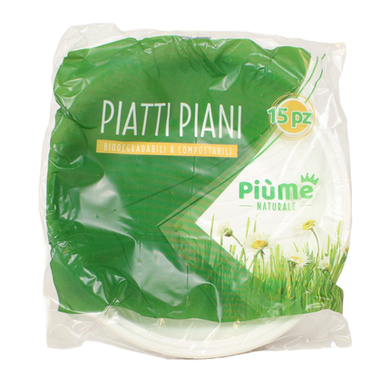 PIUME NATURALE 15 PIATTI PIANI BIODEGRADABILI & COMPOSTABILI