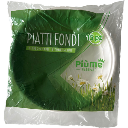 PIUME NATURALE 15 PIATTI FONDI BIODEGRADABILI & COMPOSTABILI