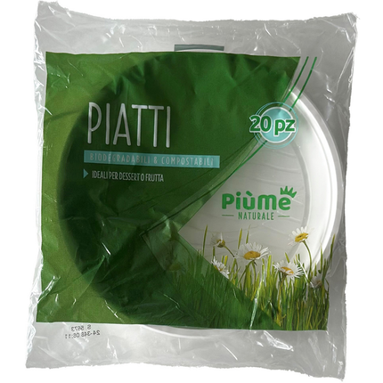 PIUME NATURALE 20 PIATTI DESSERT o FRUTTA BIODEGRADABILI & COMPOSTABILI