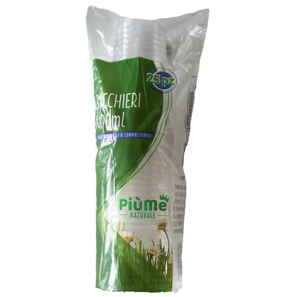 PIUME NATURALE 25 BICCHIERI BIODEGRADABILI & COMPOSTABILI 400 ML