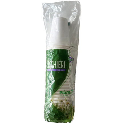 PIUME NATURALE 50 BICCHIERI BIODEGRADABILI & COMPOSTABILI 200 ML