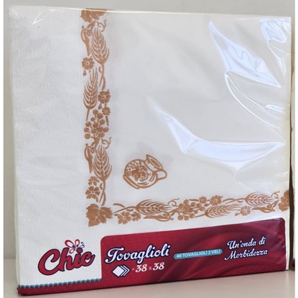 CHIC TOVAGLIOLI 38x38 2 VELI OVATTA DI CELLULOSA DECORO ROMAGNOLO RUGGINE 40 PEZZI