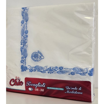 CHIC TOVAGLIOLI 38x38 2 VELI OVATTA DI CELLULOSA DECORO ROMAGNOLO BLU 40 PEZZI