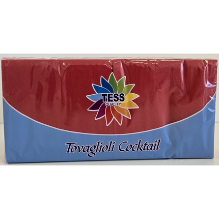 TESS TOVAGLIOLI COCKTAIL 25x25 2 VELI OVATTA DI CELLULOSA COLORE ROSSO 100 PEZZI