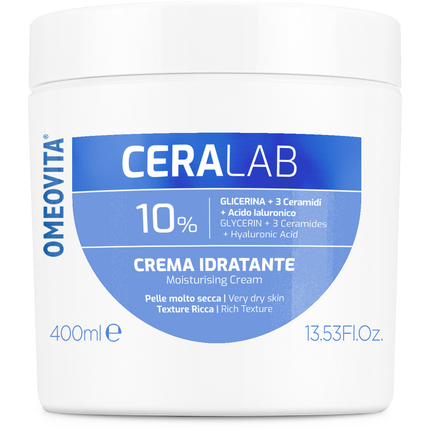 OMEOVITA CERALAB 10% CREMA CORPO IDRATANTE GLICERINA, CERAMIDI, ACIDO IALURONICO PER PELLE MOLTO SECCA VASO 400 ML