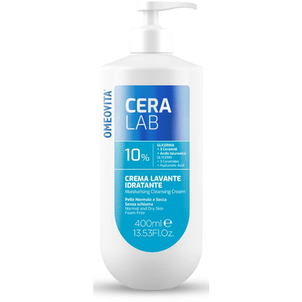 OMEOVITA CERALAB 10% CREMA LAVANTE IDRATANTE GLICERINA, CERAMICI, ACIDO IALURONICO PER PELLE NORMALE e SECCA PUMP 400 ML
