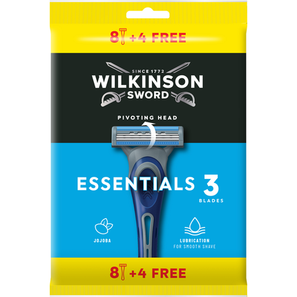 WILKINSON RASOIO EXTRA 3 ESSENTIALS 3 LAME 8 PEZZI + 4 GRATIS