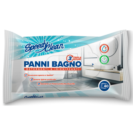 SPEEDY CLEAN 40 PANNI BAGNO TRIPLA AZIONE DETERGENTI & IGIENIZZANTI