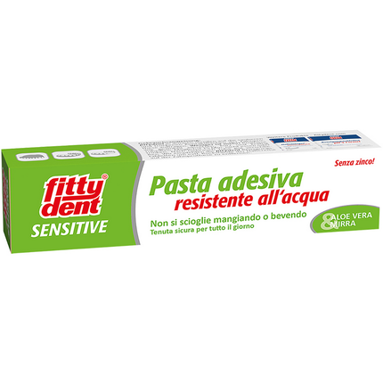 FITTYDENT PASTA ADESIVA SENSITIVE ALOE VERA & MIRRA SENZA ZINCO RESISTENTE ALL'ACQUA PER PROTESI TUBO 40 grammi