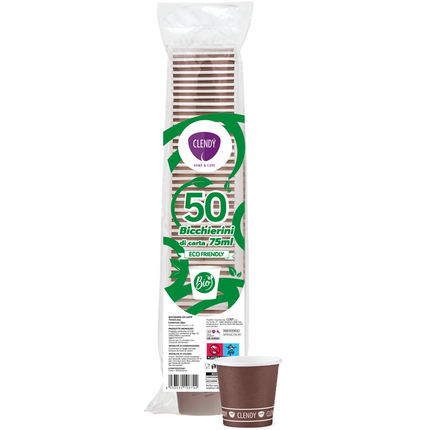 CLENDY HOME&CARE BICCHIERINO DI CARTA BIO MARRONE 75 ML 50 PEZZI