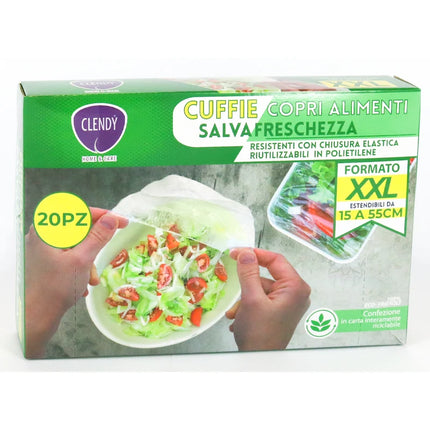 CLENDY HOME&CARE CUFFIE COPRI ALIMENTI SALVAFRESCHEZZA FORMATO XXL ESTENDIBILI DA 15 A 55 CM. 20 PEZZI