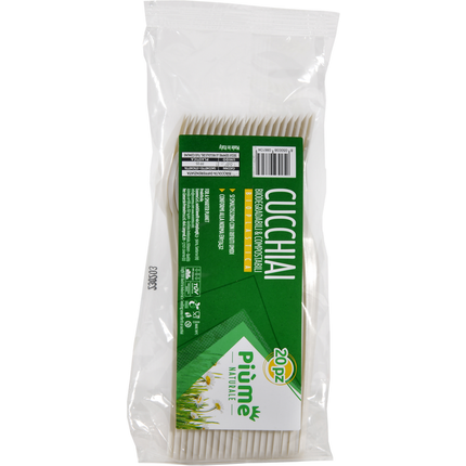 PIUME NATURALE CUCCHIAI 20 PEZZI BIODEGRADABILI & COMPOSTABILI BIOPLASTICA