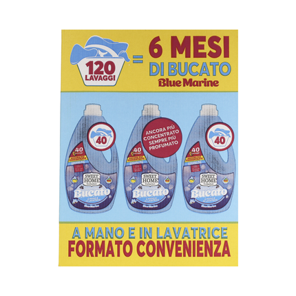 SWEET HOME TRIPACCO DETERSIVO CONCENTRATO BUCATO A MANO E LAVATRICE 40 LAVAGGI 2 LITRI BLUE MARINE