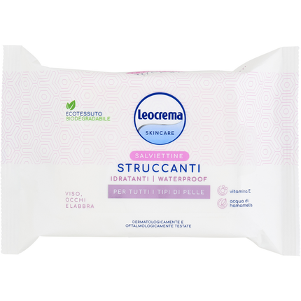 LEOCREMA SALVIETTINE STRUCCANTI IDRATANTI WATERPROOF TUTTI I TIPI DI PELLE 20 PEZZI