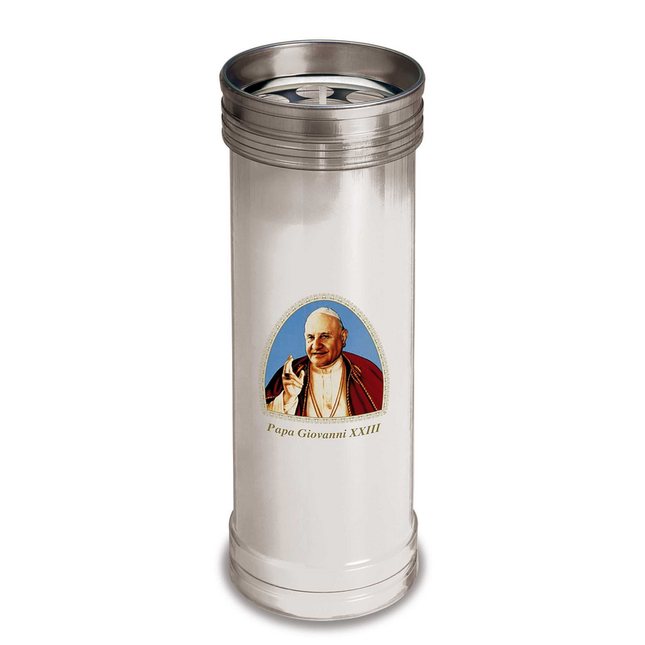 LUMINO VOTIVO PLASTICA BIANCO 50T IMMAGINE PAPA GIOVANNI XXIII