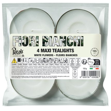 LUMELLE MAXI TEALIGHTS FIORI BIANCHI 4 PEZZI